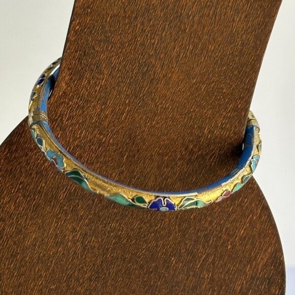 Vintage 1970s Floral Cloisonne Enamel Bangle Bracelet 7" Chinese Export - Picture 4 of 9